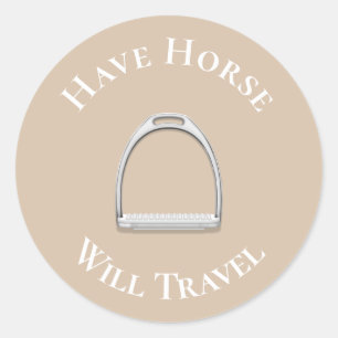 Sticker Rond "Avoir Cheval Voyagera" Français Rup Beige