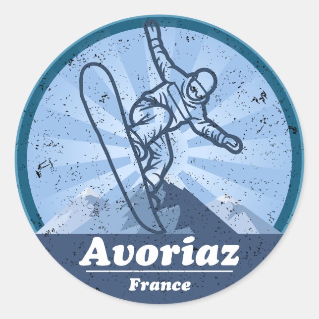 Sticker Rond Avoriaz Station de ski - Snowboard (Devant)