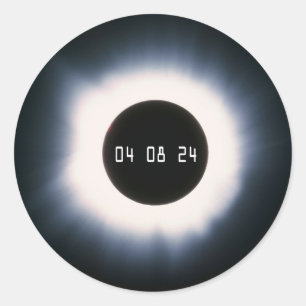 Sticker Rond Avril 2024 Éclipse solaire totale en noir et blanc