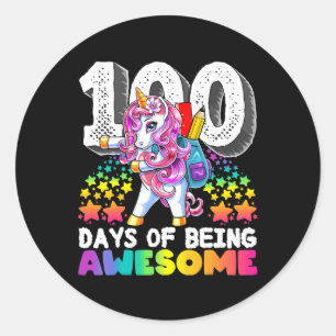 Sticker Rond Awesome 100 Jours de l'école Flossing Unicorn Don