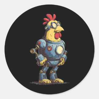 Sticker Rond Awesome Chicken Robot For Future Animals Lovers 