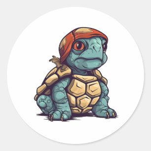 Sticker Rond Awesome Cool Tortue adorable animal graphique
