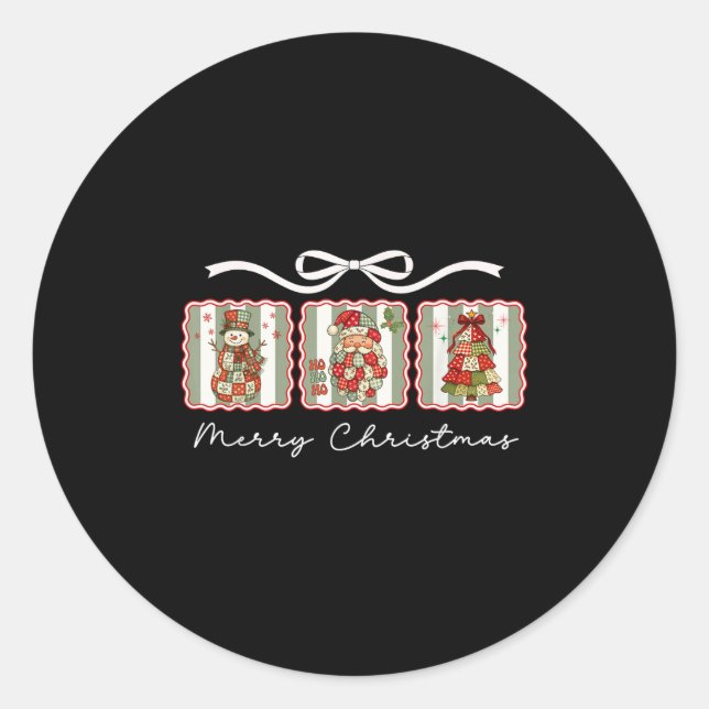 Sticker Rond Awesome Patchwork Santa Merry Christmas  (Devant)