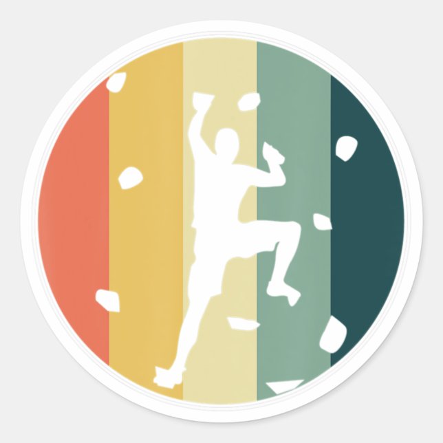 Sticker Rond Awesome Retro Wall Climber Rock Mountain Climbing  (Devant)