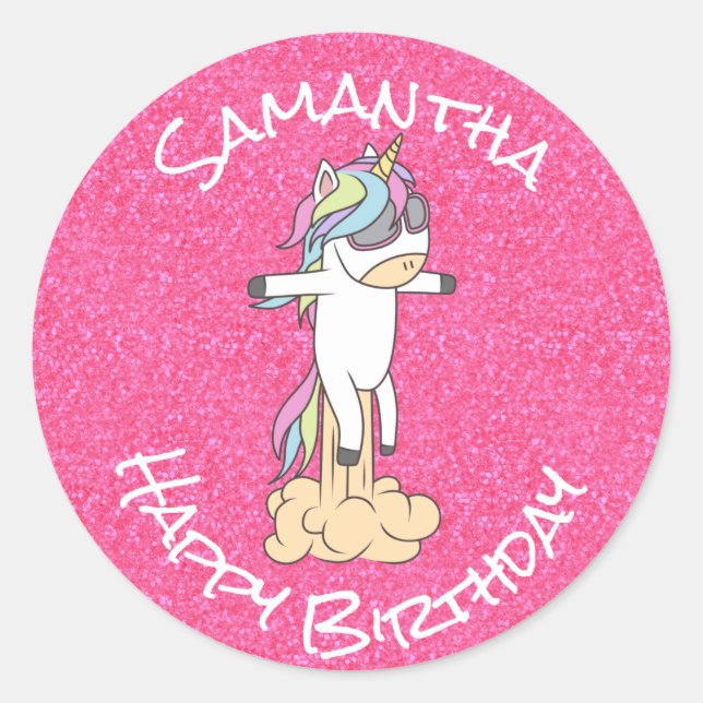 Sticker Rond Awesome Tendance Unicorn (Devant)