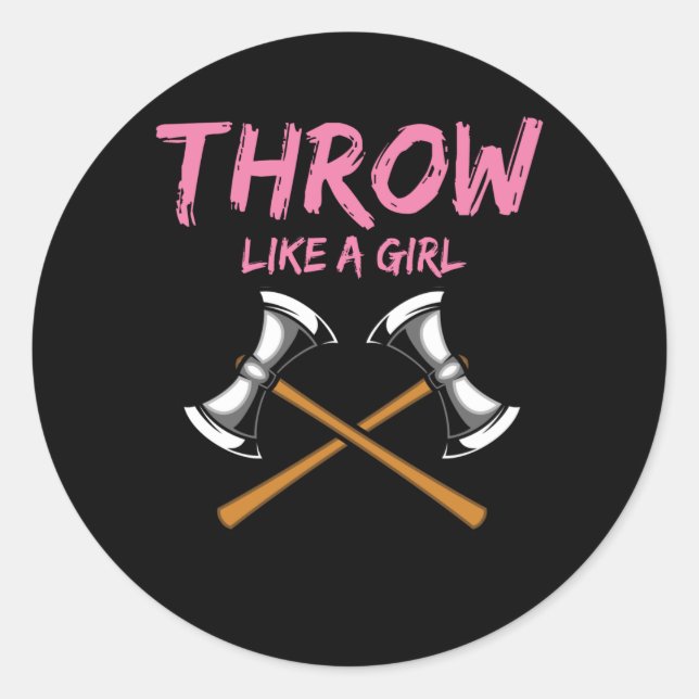 Sticker Rond Ax Thrower Girl Woodworking Ax Thrower (Devant)