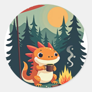 Sticker Rond Axolotl Camping Sauvage Rétro - Vintage Extérieur