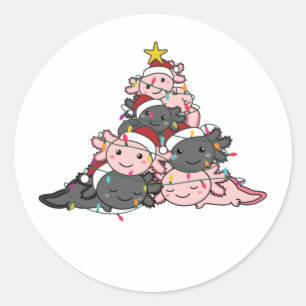 Sticker Rond Axolotl Christmas Tree Funny Animal Noël Clas