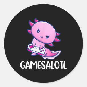 Sticker Rond Axolotl Cute Jouer Jeu Vidéo