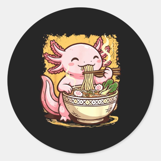 Sticker Rond Axolotl Eating Ramen Noodles  (Devant)