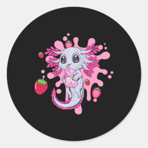 Sticker Rond Axolotl Fraise Lait Shake Kawaii Japonais