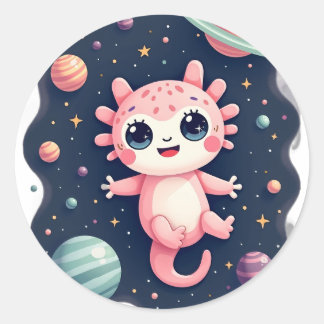 Sticker Rond Axolotl Galactique Espace Cosmique Kawaii - Espace
