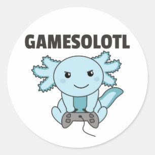 Sticker Rond Axolotl Gamesolotl mignon Animaux Pour Les Joueurs