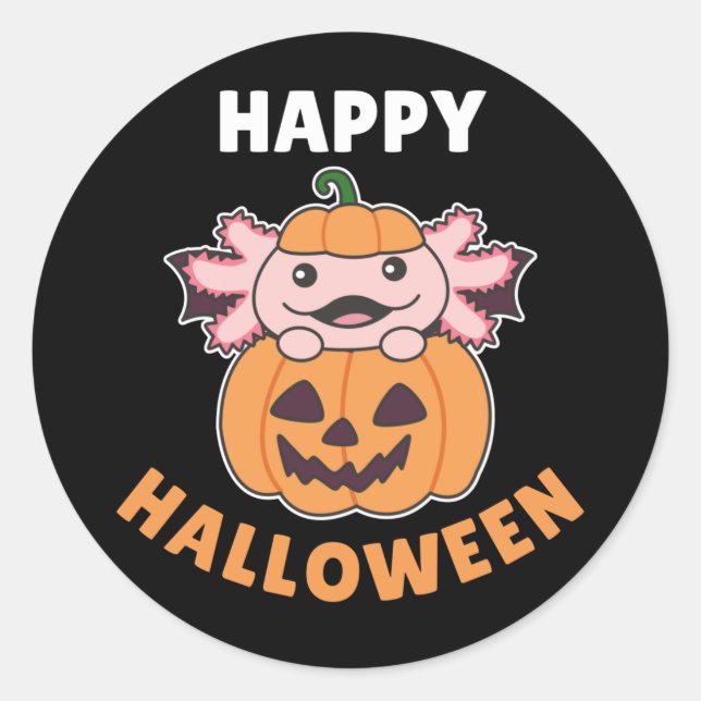 Sticker Rond Axolotl Happy Halloween Citrouille Chat Costume Cl (Devant)