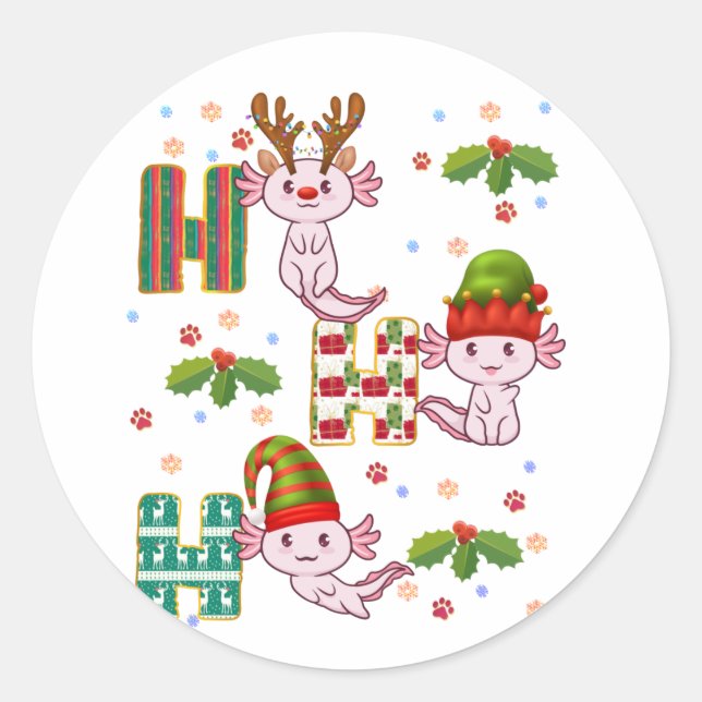 Sticker Rond Axolotl Ho Ho Ho Joyeux Noël Noël Noël Noël Noël (Devant)