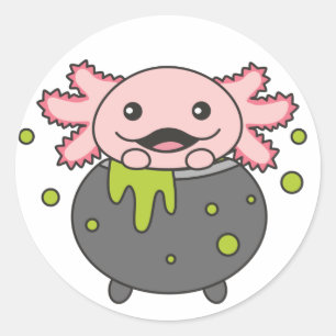 Sticker Rond Axolotl Joyeux Halloween Cauldron Bat Classic Roun