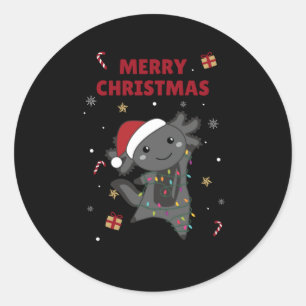 Sticker Rond Axolotl Joyeux Noël Animaux d'hiver Axolotls
