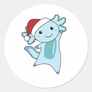 Sticker Rond Axolotl Joyeux Noël Animaux d'hiver Axolotls