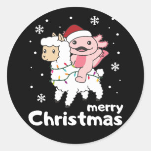 Sticker Rond Axolotl Llama Alpaca Joyeux animaux de Noël