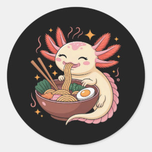 Sticker Rond Axolotl Mignon Mange des Nouilles Ramen