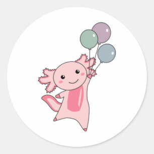 Sticker Rond Axolotl Mouches D'Animal Douce Avec Ballons Vers L
