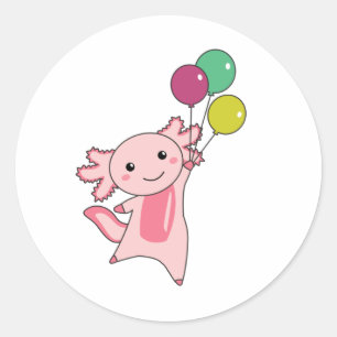 Sticker Rond Axolotl Mouches D'Animal Douce Avec Ballons Vers L