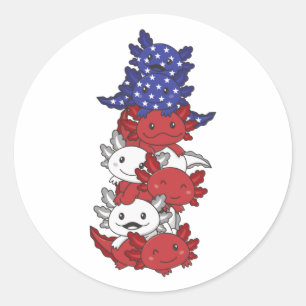 Sticker Rond Axolotl Pour Le 4 Juillet Drapeau Américain Axolot