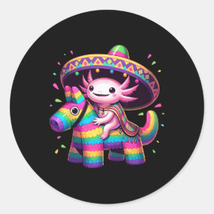 Sticker Rond Axolotl Riding Pinata Cinco De Mayo Sombrero Ponch
