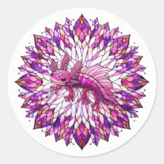 Sticker Rond Axolotl rose pourpre