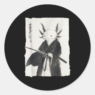Sticker Rond Axolotl Samurai Janpanese Vintage Warrier Art Anim