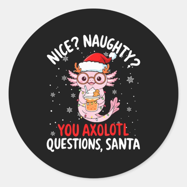 Sticker Rond Axolotl Santa Hat Axolotl Questions Christmas Boys (Devant)