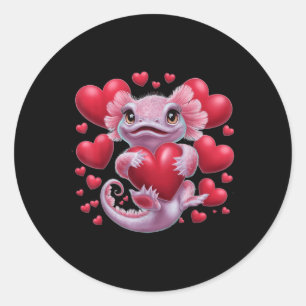 Sticker Rond Axolotl Valentines Jour Drôle Filles Garçons Aimer