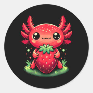 Sticker Rond Axolotls Mignon Amoureux De Fraise D'été Fruit Kaw