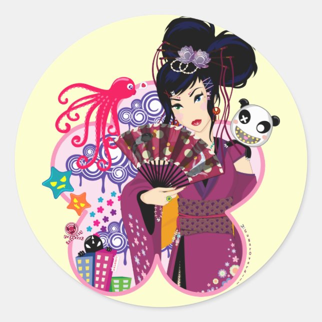 Sticker Rond Ayaka dans la ville de Harajuku (Devant)