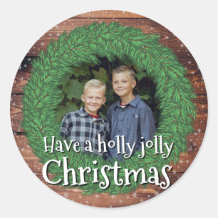 Sticker Rond Ayez une couronne de Noël Holly Jolly