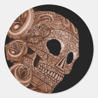 STICKER ROND AZTEC SKULL