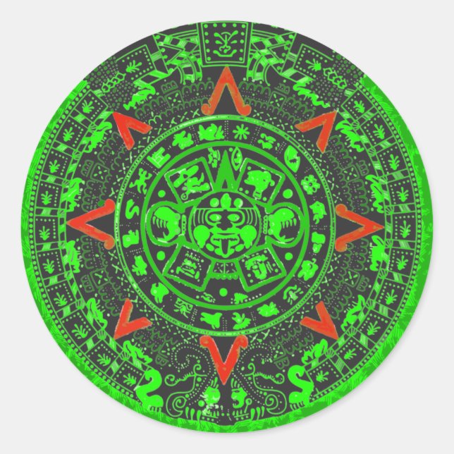 Sticker Rond Aztec Sun Stone Green Design (Devant)
