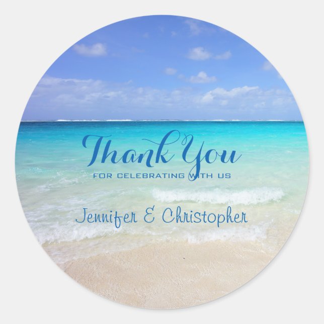 Sticker Rond Azure Blue Caribbean Tropical Beach Merci (Devant)