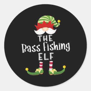 Sticker Rond B Fishing Elf Group Noël Funny Pajama Party