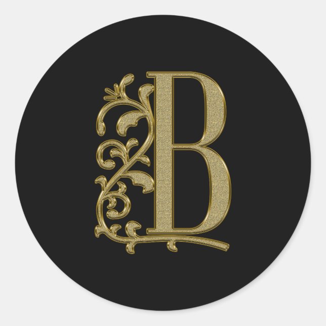 Sticker Rond B, lettre majuscule ornementale or (Devant)