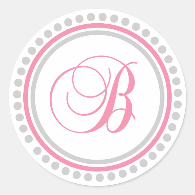 Sticker Rond B Monogramme (rose/cercle de points d'argent) (Devant)