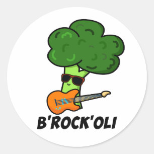 Sticker Rond B-Rock-Oli Funny Rocker Broccoli Pun