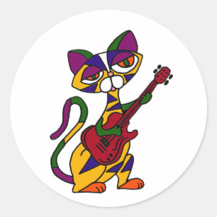 Sticker Rond BA - Cool Chat Jouer de la guitare Cartoon