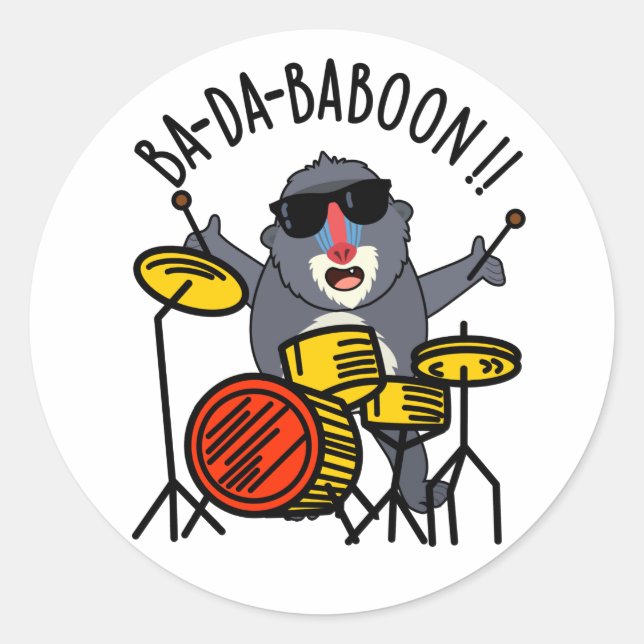 Sticker Rond Ba-da-ba-boon Funny Baboon Pun (Devant)