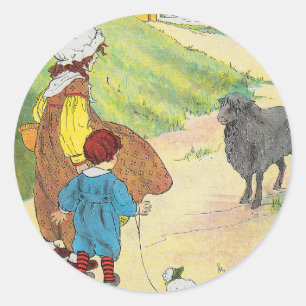 Sticker Rond Baa, Baa, Mouton Noir, Mère Goose Nurserme Rhyme