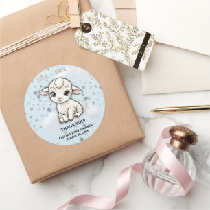 Sticker Rond Baa-baa Un Petit Agneau Étoiles Baby Shower