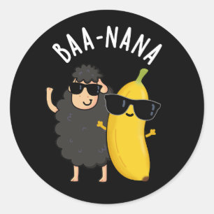 Sticker Rond Baa-nana Funny Banana Puns Dark BG