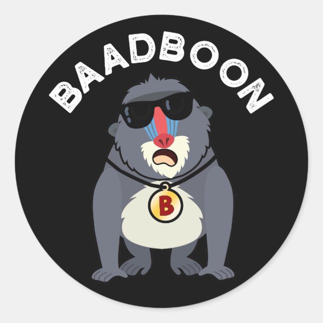 Sticker Rond Baadboon Funny Bad Baboon Pun Dark BG (Devant)