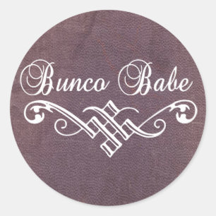 Sticker Rond babe bunco avec lettrage blanc et cuir violet