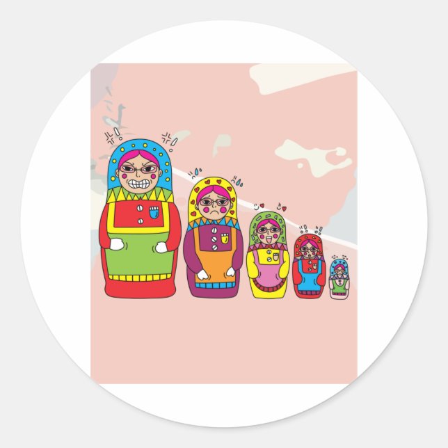 Sticker Rond Babushka Poupées russes en bois (Devant)